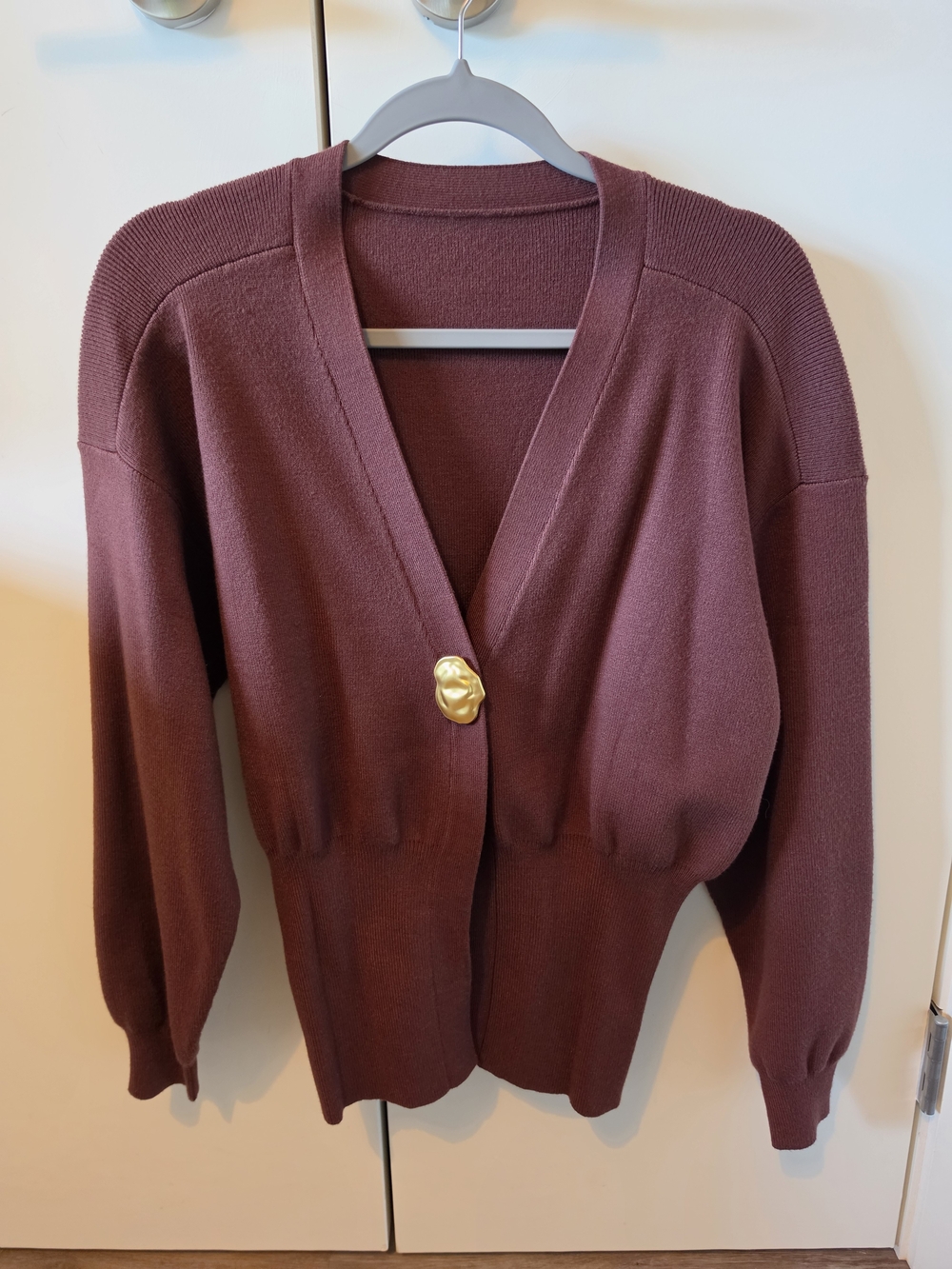 Commense Knit Cardigan with Decorative Gold Button